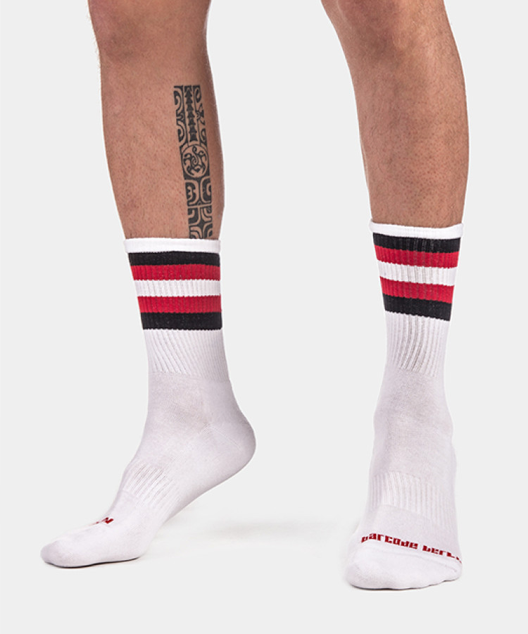 Half Fetish Socks Stripes White-Black-Re...