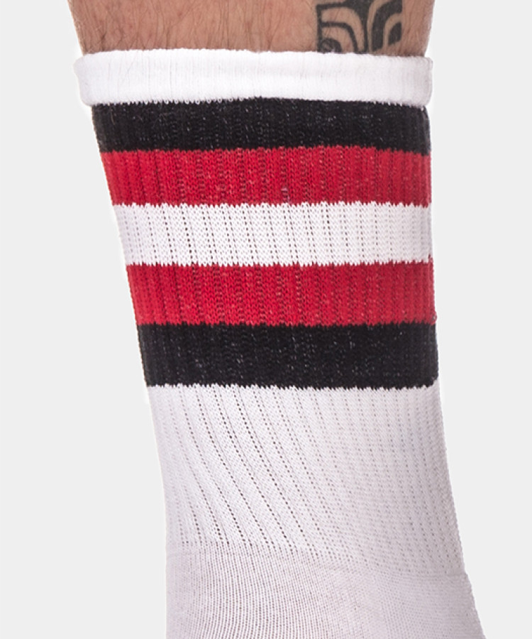 Half Fetish Socks Stripes White-Black-Red
