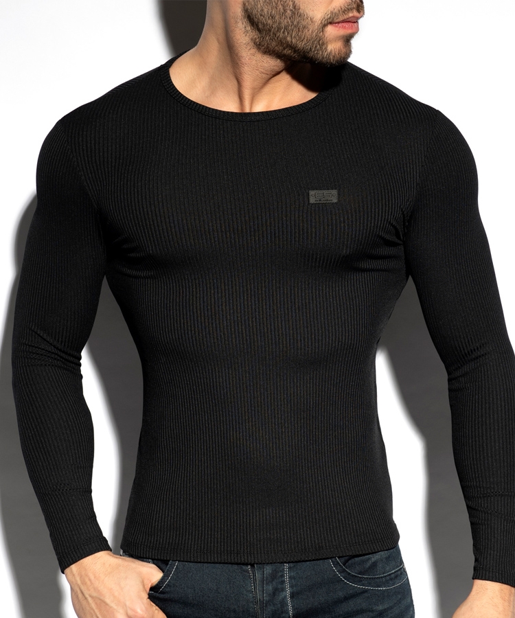 Recycled rib long sleeves t-shirt zwart
