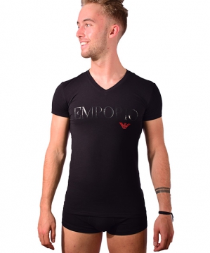 Colored Basic Megalogo V-Neck T-shirt Black