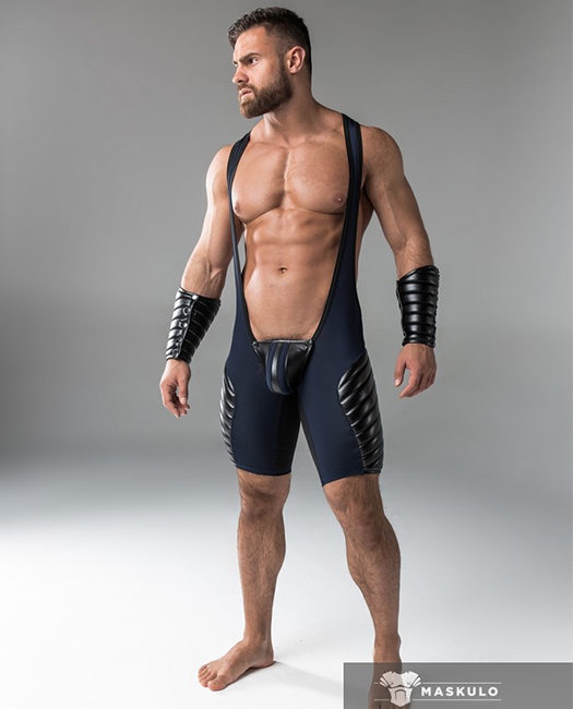Maskulo Padded Wrestling Singlet Codpiece Navy Blue/Black MASKULO
